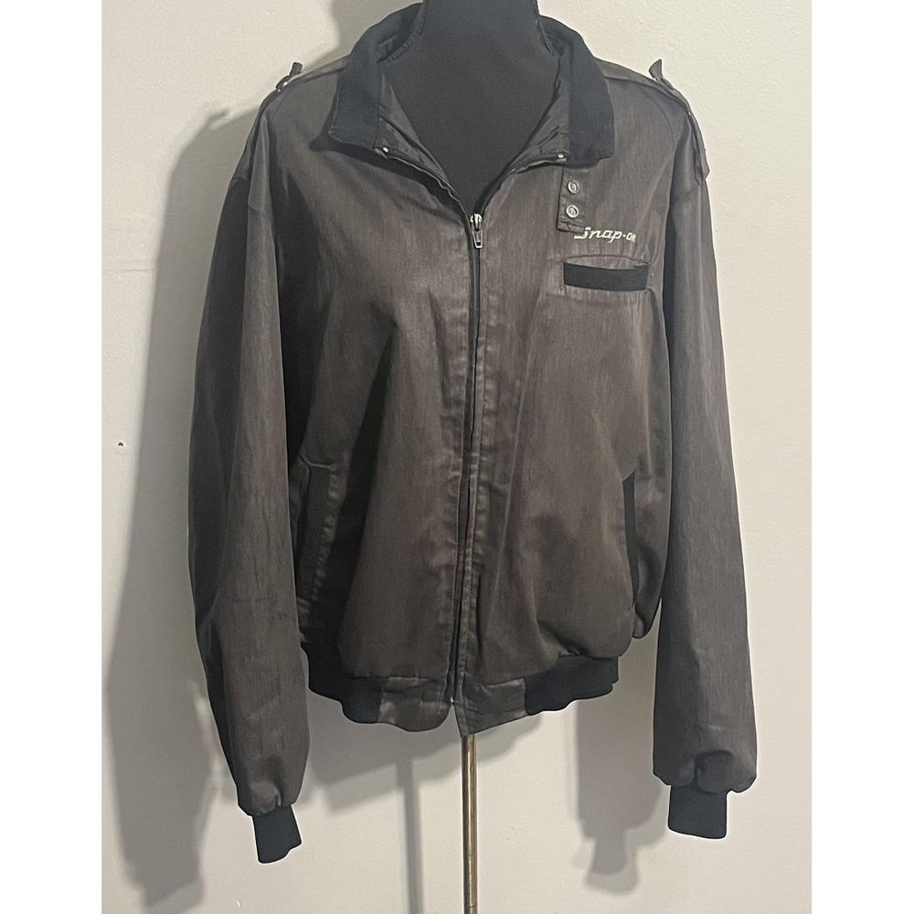 Vintage Snap-on Jacket Mens Gray‎ Bomber Workwear Nylon Zip Pockets Tool Logo